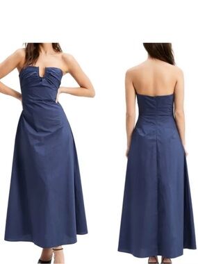 Bardot Strapless Navy Maxi Dress Sweetheart U-Neck Formal Gown Size US 4
